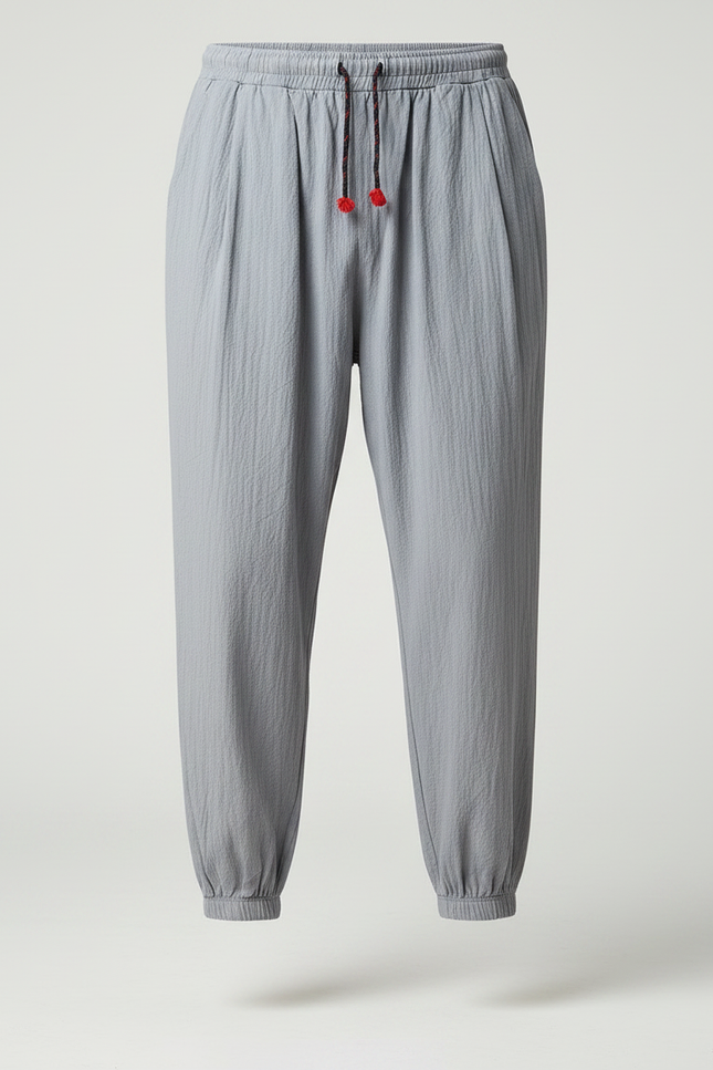 Pantalon Japonais Gris Ample Coton Lin Casual - vue 3