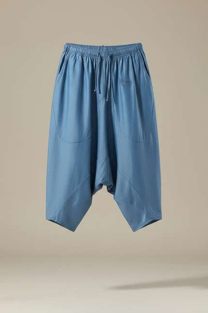 Pantalon Japonais Bleu Sarouel Ample Lin Décontracté - vue 3