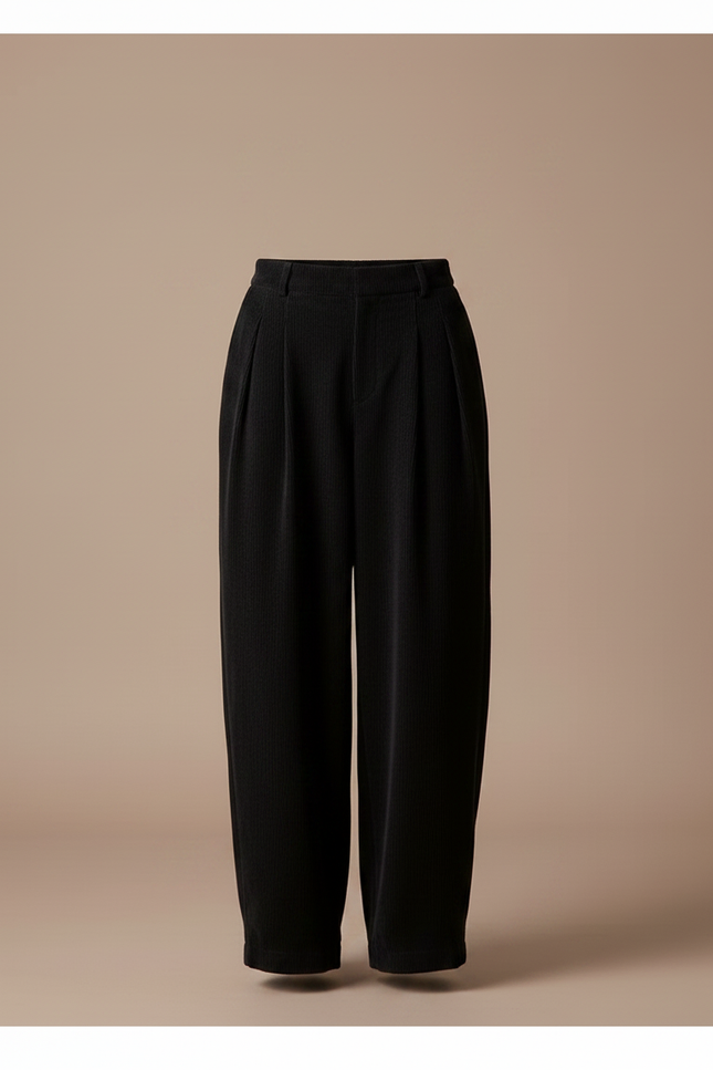 Pantalon Japonais Velours Côtelé Noir Ample Plissé - Cordé - vue 3