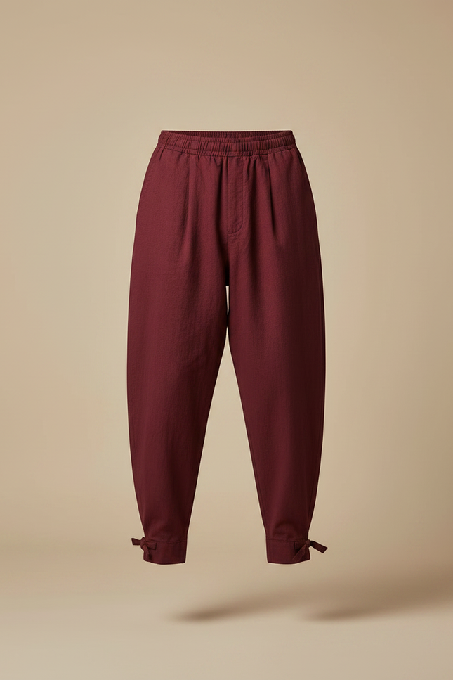 Pantalon Japonais Bordeaux Ample Coton Confortable Décontracté - vue 3