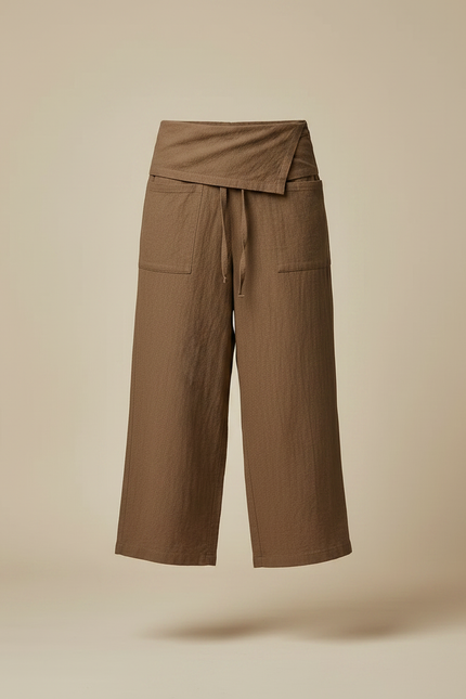 Pantalon Japonais Marron Ample Lin Coton Fluide - vue 3