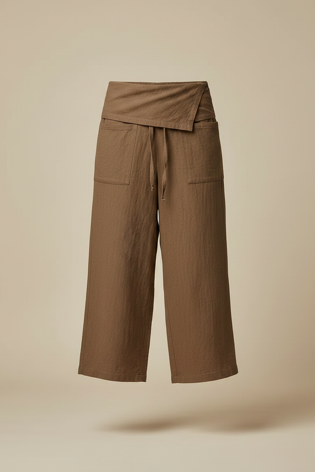 Pantalon Japonais Marron Ample Lin Coton Fluide - vue 3
