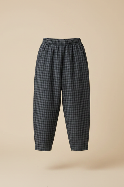Pantalon Japonais Carreaux Ample Enfant Décontracté Confortable - Gris Tweed - vue 3