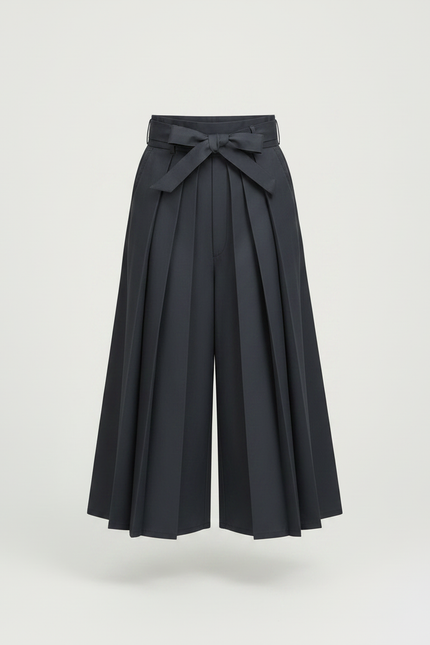 Pantalon Japonais Gris Plissé Ample Ceinturé Enfant - Gabardine - vue 3
