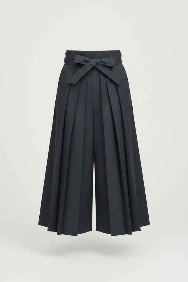 Pantalon Japonais Gris Plissé Ample Ceinturé Enfant - Gabardine - vue 3