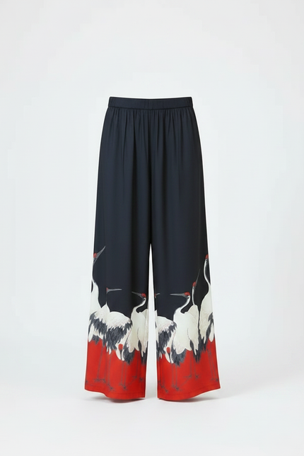 Pantalon Japonais Large Grue Rouge Noir Fluide - Multicolore Viscose - vue 3