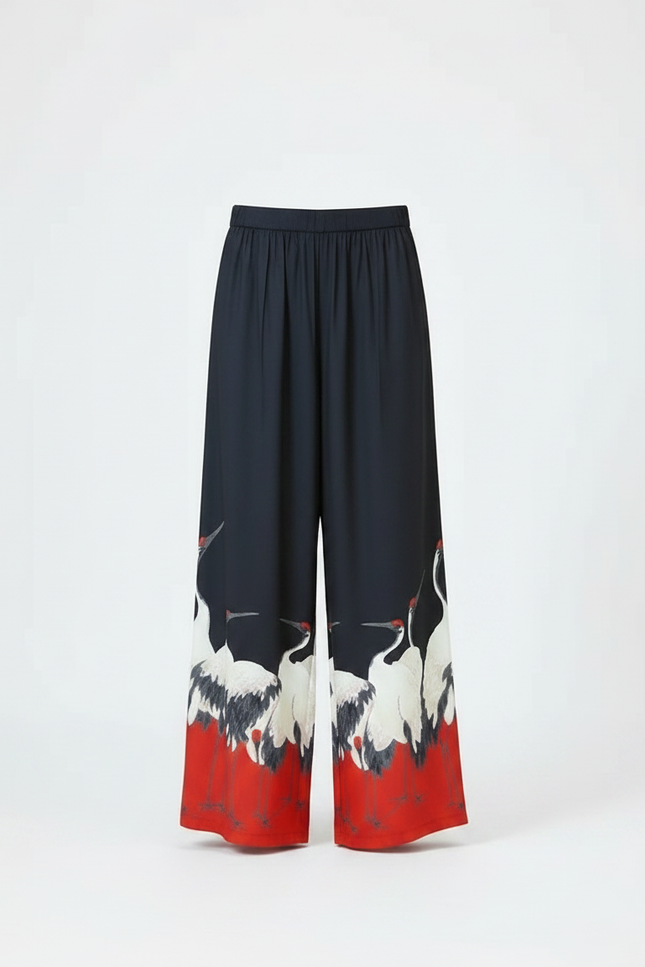 Pantalon Japonais Large Grue Rouge Noir Fluide - Multicolore Viscose - vue 3